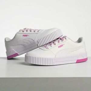 Puma Carina White and Pink Casual Sneakers
